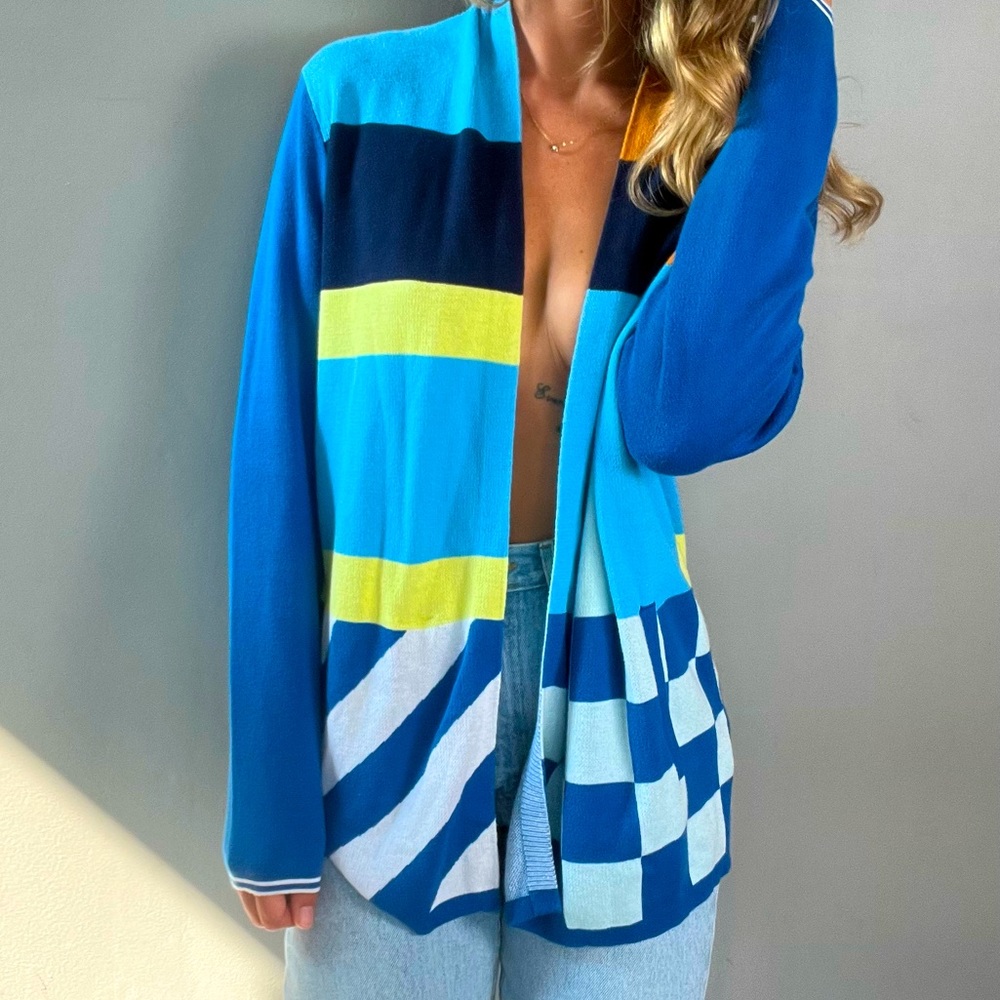 Bold & Bright Multi Color Multi Pattern Cardigan Sweater with Pockets